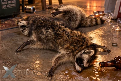 Posable raccoon drunk puppet rental